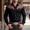 Herren Schwarzes Floral-Stickerei Langarm Herbst Westliches Hemd