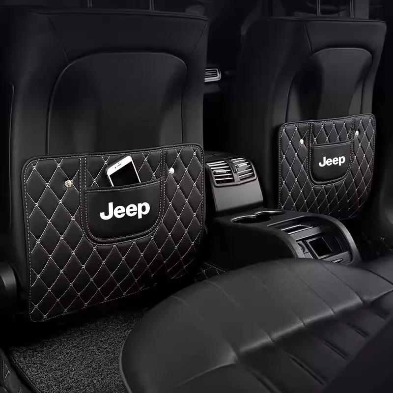 For Jeep Car Leather Seatback Protective Cover Seat Anti-Kick Pad For Jeep Grand Cherokee Wrangler JK Gladiator Compass Reneg
