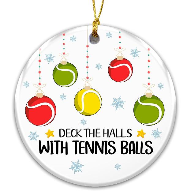 Tennis Ornament 2025 – White Elephant Gift, “Deck The Halls with Tennis Balls” Holiday Tree Decoration – Sports Ornament Gift for Tennis