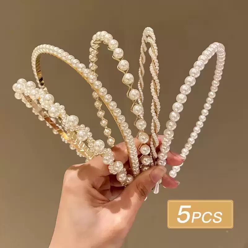 Fünfteiliges Stirnband-Set mit Imitationsperlen - Elegant, vielseitig, Feenstil für Damen