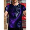 Men's 3D Wolf Head Print T-Shirt Shorts Set Black Purple Plus Size Casual