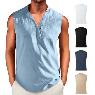 Men's Vintage Cotton And Linen Solid Color Casual Sleeveless