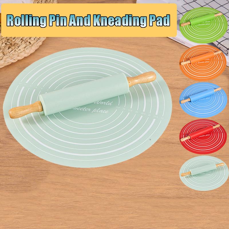 Silicone Dough Mat And Non-Stick Rolling Pins Set Kneading Pad Anti-Slip Pastry Boards For Pizza Pastry Bread Baking Tools