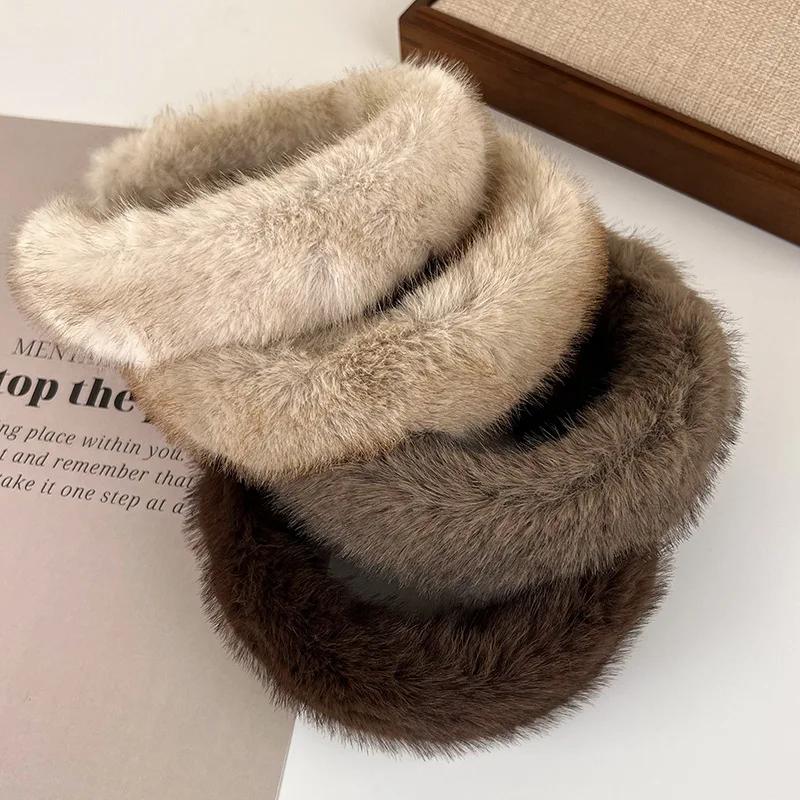Retro Imitation Nerz Daunen Stirnbänder Neue Mode Pelziges Breites Haarband Damen Temperament Haarreif Dame Party Haarschmuck Geschenk