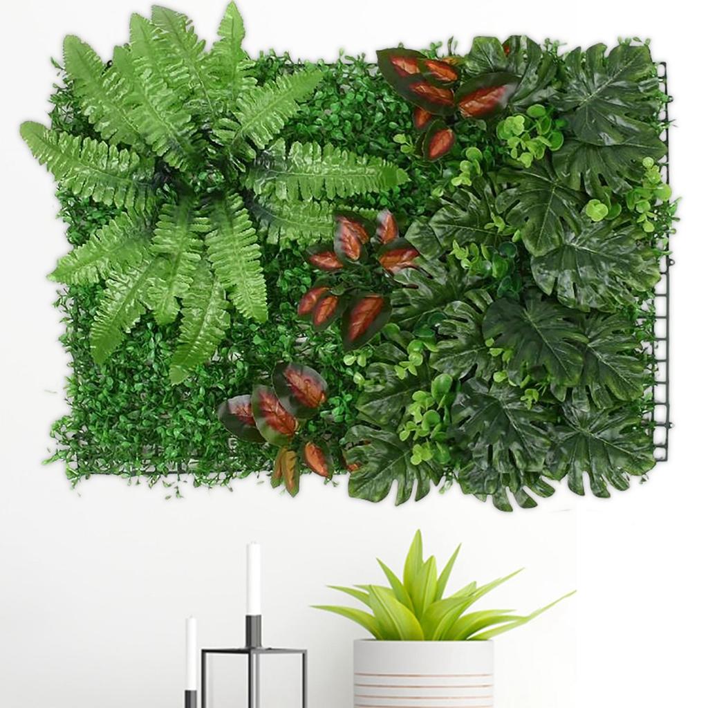 Plastic Grass Wall Panel Fence Simulation Decorative Leaves DIY 15.7x23.6inch Artificial Hedges Plants for Backyard Photography