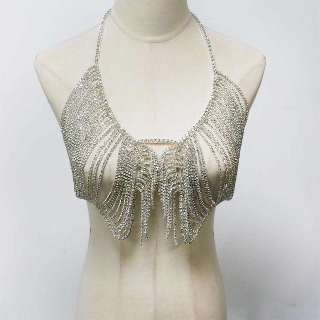 Europäischer und Amerikanischer Schmuck, Modische Fransen Strass-Brustkette, Strandmusik-Party-Kleidung Brustschmuck