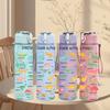 1PC Cute Dino Seamless Pattern Print 750ml Color Plastic Sports Water Bottle Leakproof Flip Straw Lid Suitable for Sports Office Home Use