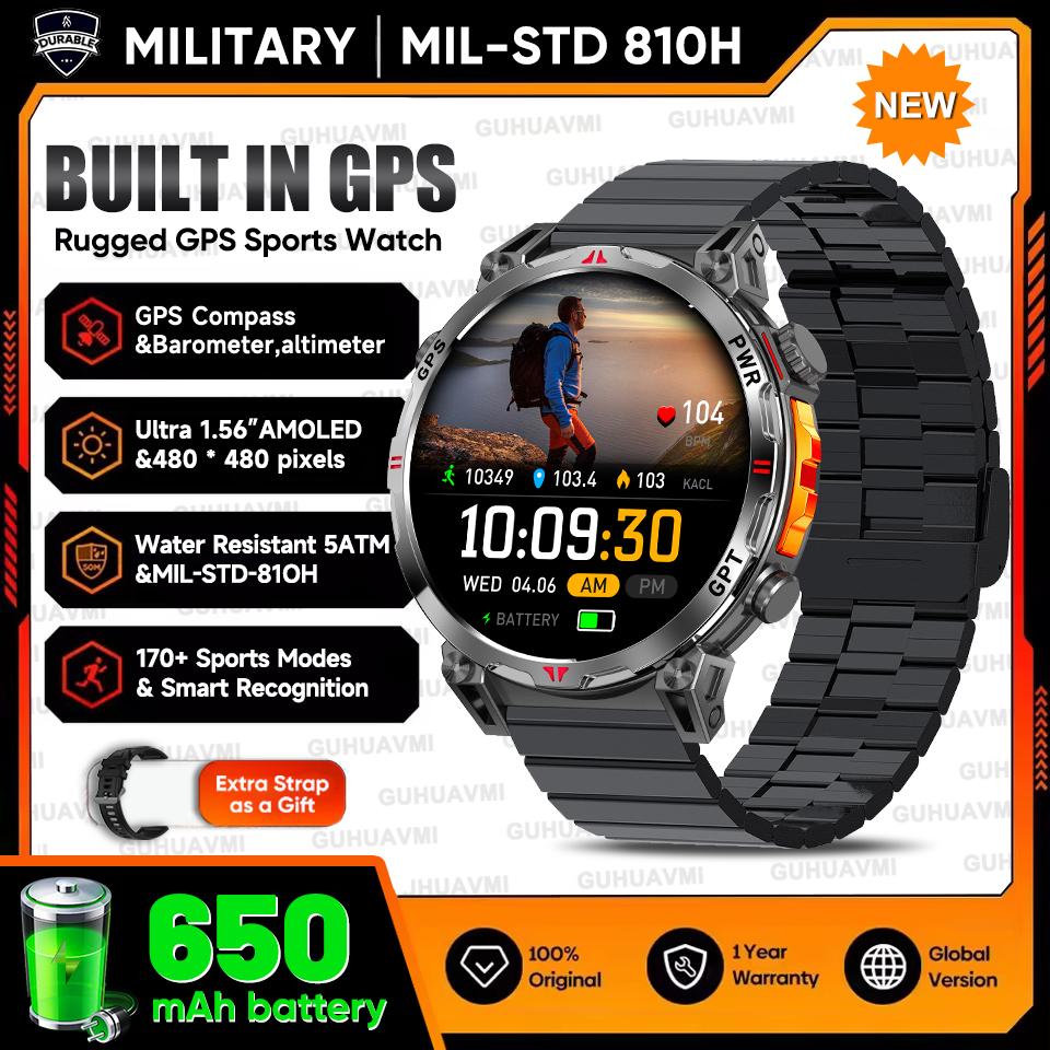 Outdoor GPS Sports Smart Watch Men Built in GPS Compass 5ATM Waterproof Bluetooth Call HD AMOLED Screen Fitness Smartwatch