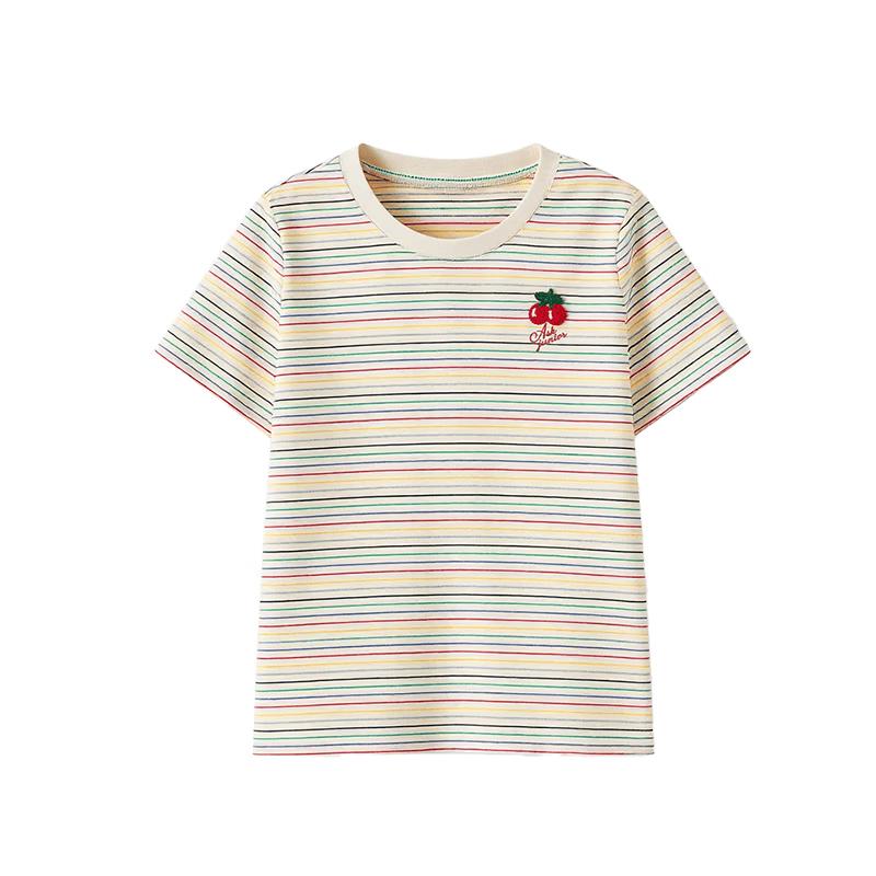 

ASK JUNIOR Girls 2026 Summer Striped Color-Block Short-Sleeve T-Shirt 140