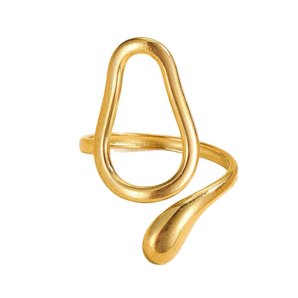 18K Gold-Plated Geometric Hollow Gourd Stainless Steel Ring for Women