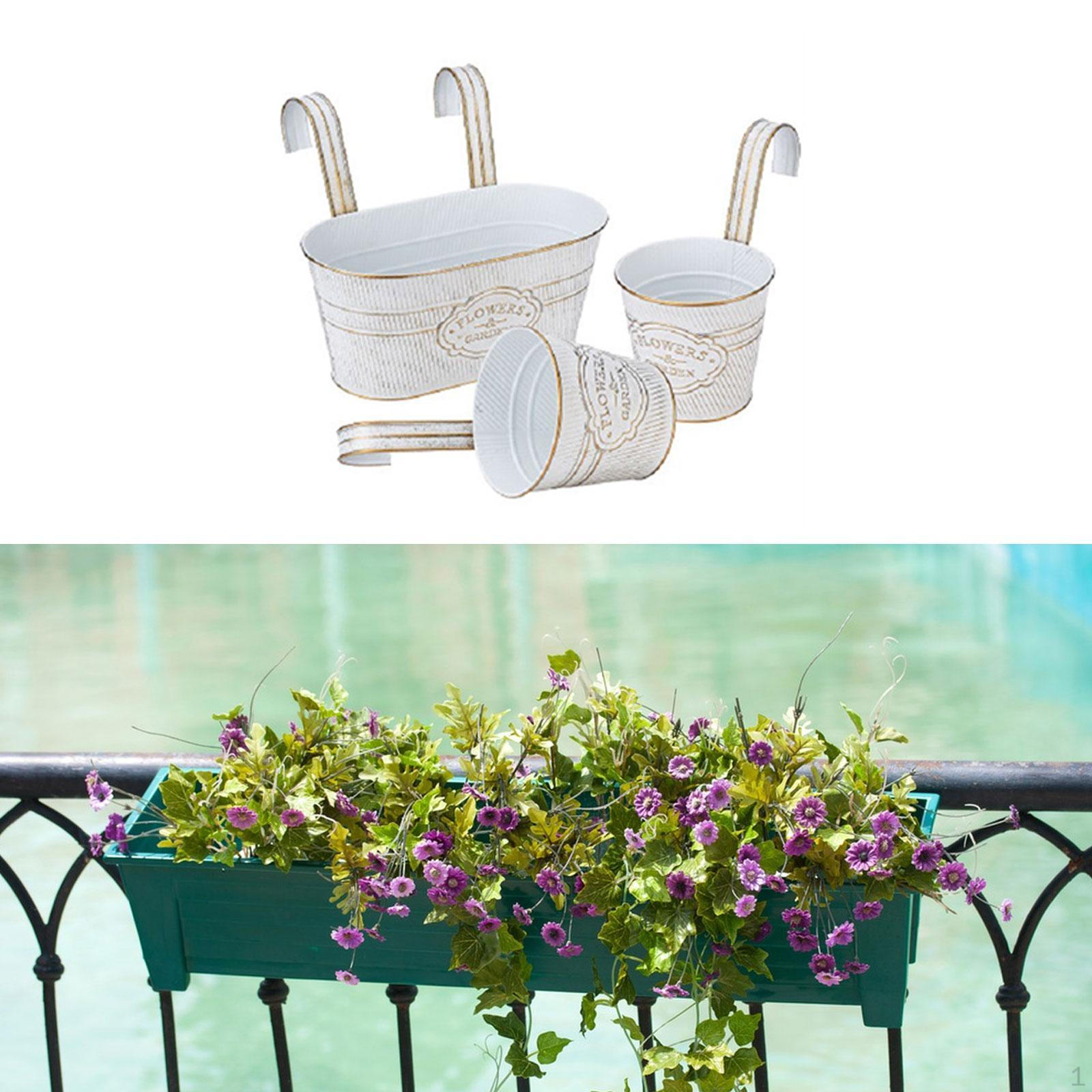 3 Pieces Hanging Flower Pots Plant Garden Decor Home Decoration Fence Planters Wall White