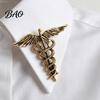 Metal Collar Badge Angel Wing Entwined Snake Brooch, Vintage Alloy Lapel Pin, Golden Plated Brooch Men Women Jewelry Accessories for Suit Dress