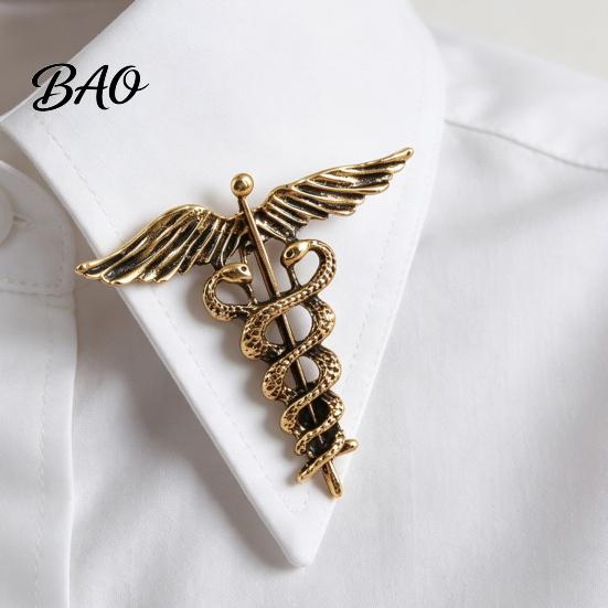 Metal Collar Badge Angel Wing Entwined Snake Brooch, Vintage Alloy Lapel Pin, Golden Plated Brooch Men Women Jewelry Accessories for Suit Dress