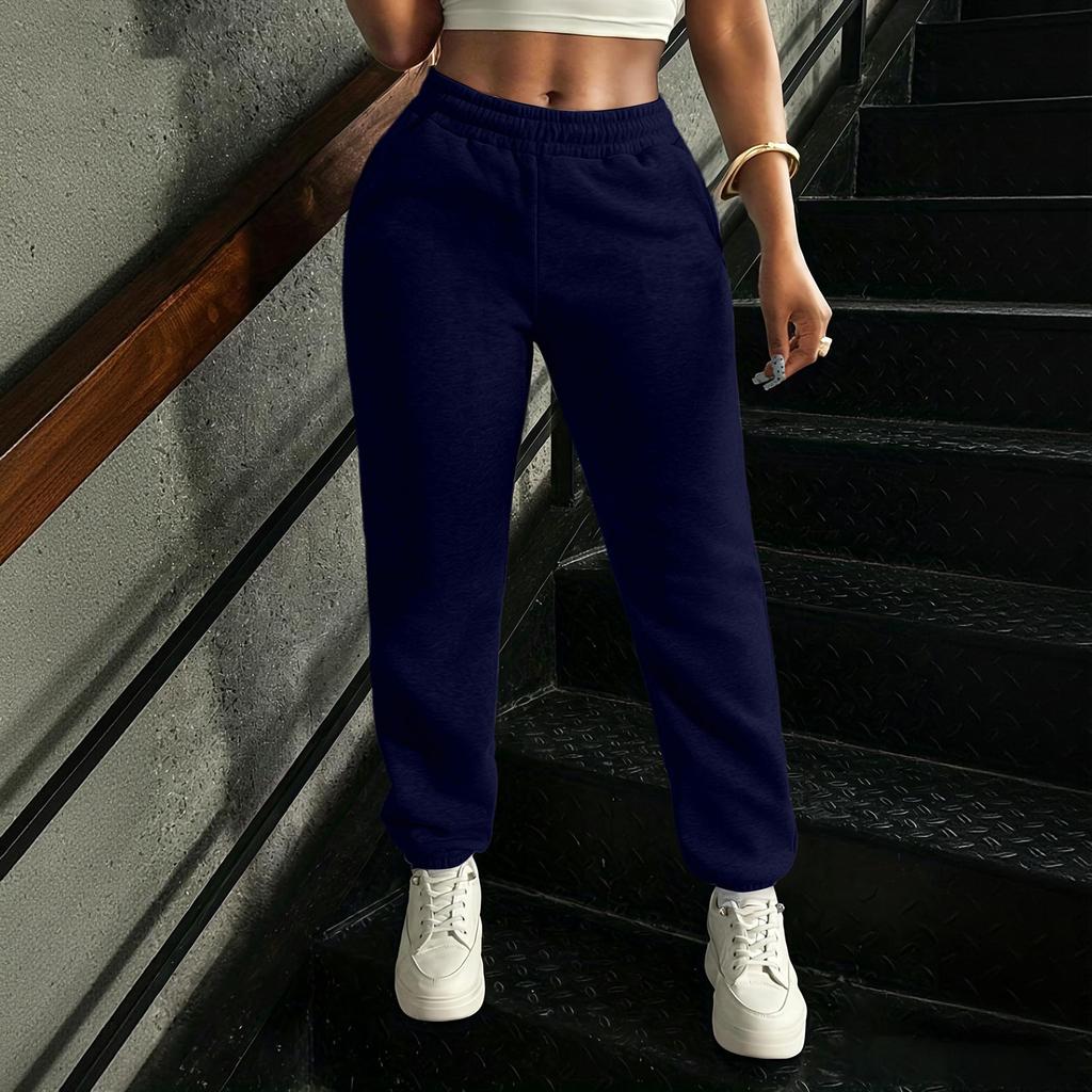 Women's Color Sweatpants with Elastic Waist and Pockets for Casual Wear