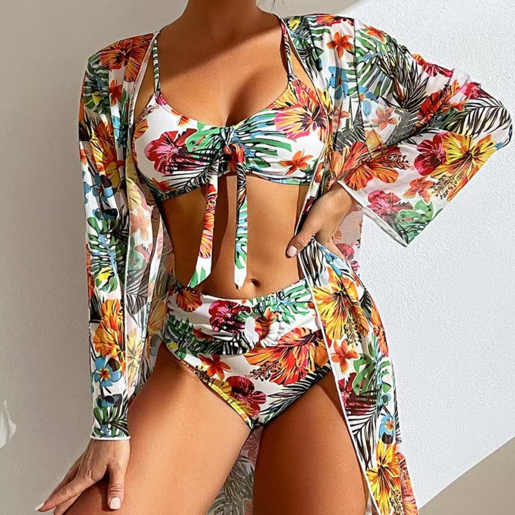Summer Sexy Lace Swimsuit Sexy Three-piece Suit With Breast Pads Without Steel Support Mesh Skirt
