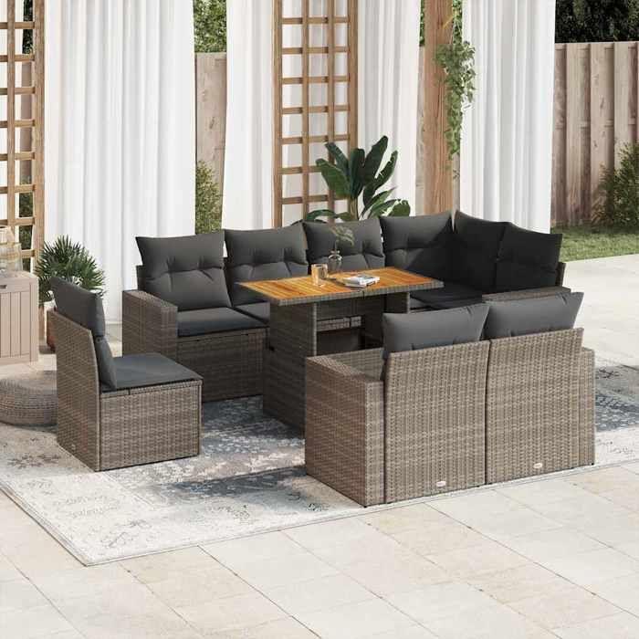 VidaXL Garden Lounge Set 9 Pcs with Grey Cushions Wicker 3327056