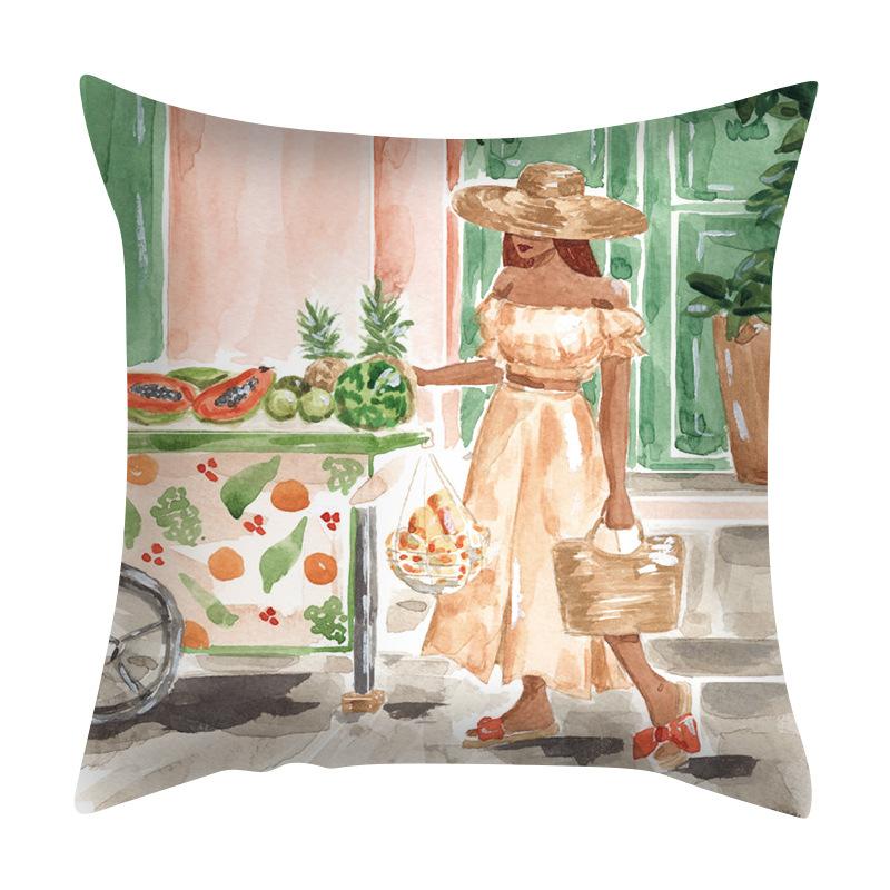 Cushion Cover Green Plant Sea View Pillow Sofa Popular Home Car Fabric Cushion Cover