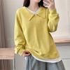 Sweatshirt for Women Pullover Long Sleeve Faux Two-Piece Oversize Solid Color Loose Casual Sweatshirt Top