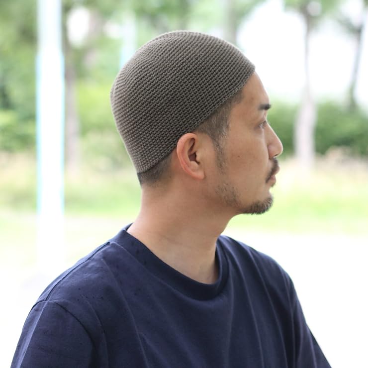 regnuu Summer Knit Islamic Islamic Watch Inner Cap Gray Men's Hat, Cap, 100% Cotton, Spring/Summer (One Size, (Basic Type))