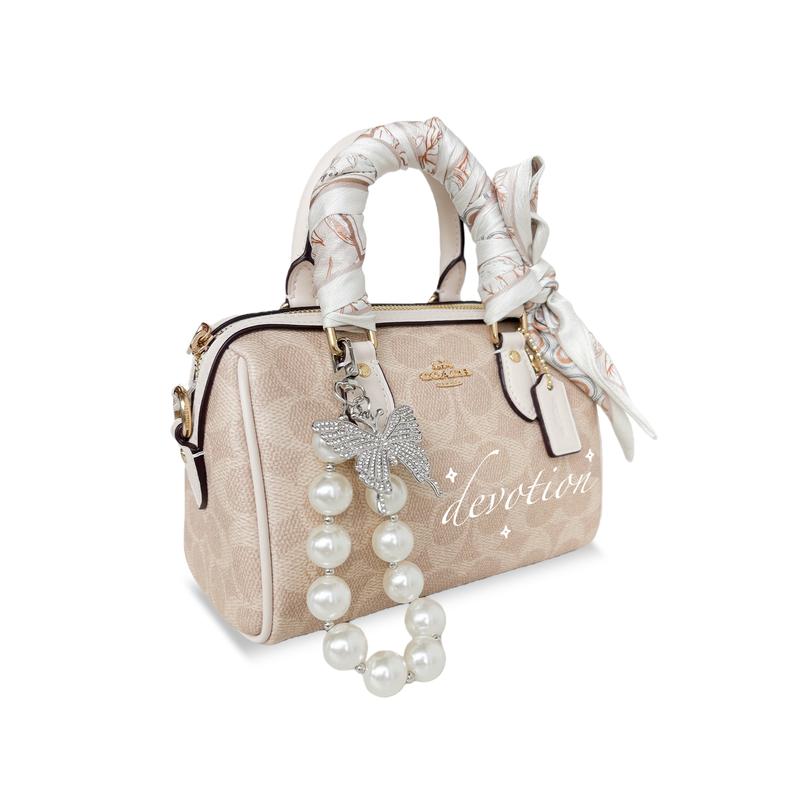 Coach Handbag [Customized Bag] Rowan 18 Pearl Shimmer, Hand-painted In English Pearl Crushed Light (Vanilla White) Basic Package (Bag + Dust Bag)