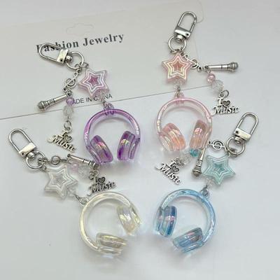 1 Piece Mini Headset Pendant Y2K Cool Music Festival Earphone Keychain Note Star Mobile Phone Chain Jewelry Accessories