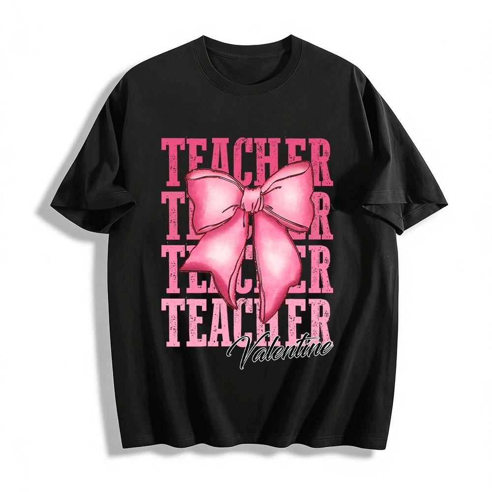 Valentine Teacher Coquette Bow Printed Casual Top for Women Pure cotton T-shirt XXS