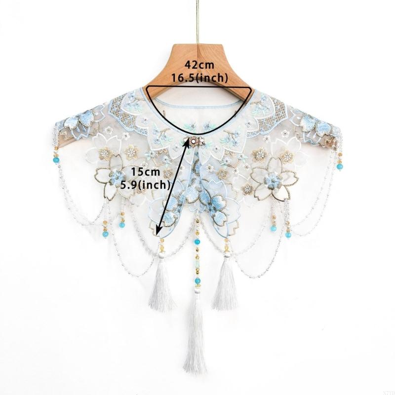 N7YD Ancient Horse Face Skirt Collar Embroidery Flower Decorative Collar for Festival