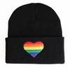 New European and American Style Unisex Rainbow Heart Embroidered Knitted Beanie Hat, Pullover Hat, Wool Hat, Hip-hop Hat