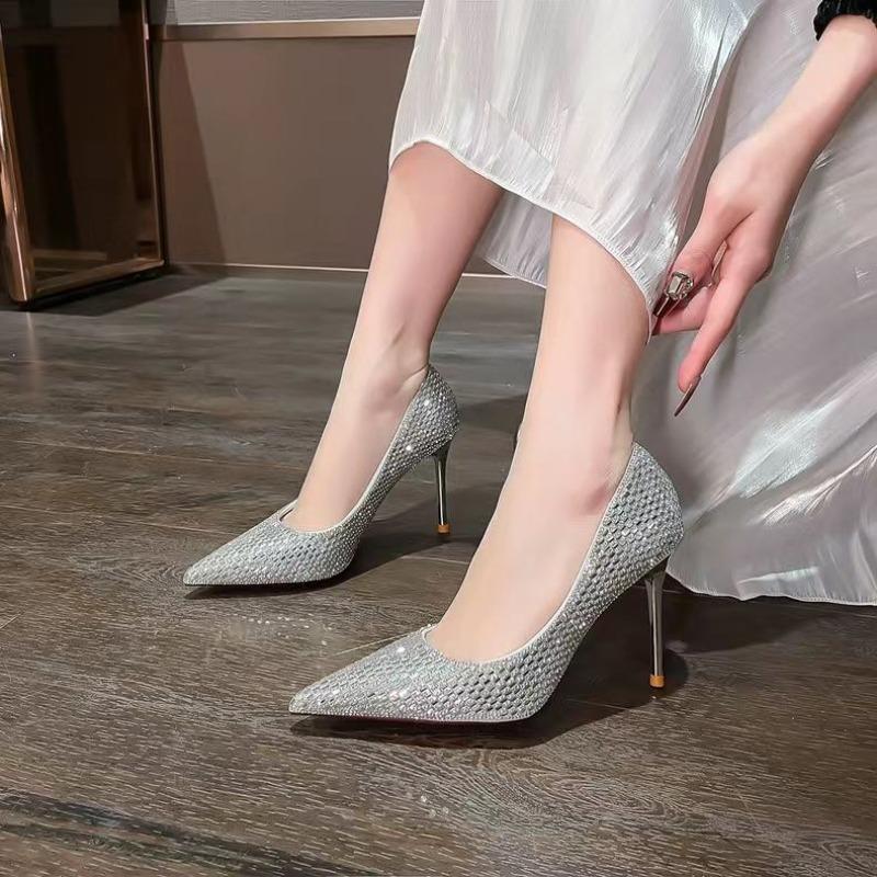 New Women Shiny Rhinestones High Heels Shoes Ladies Pumps Stiletto Sweet Women Heels Wedding Shoes Dress Shoes 42