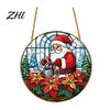 Acrylic Santa Claus Pendants Stained Glass Style Christmas Hanging Pendant, Plants Ornaments with Lanyard Double Sided Printed Xmas for Tree