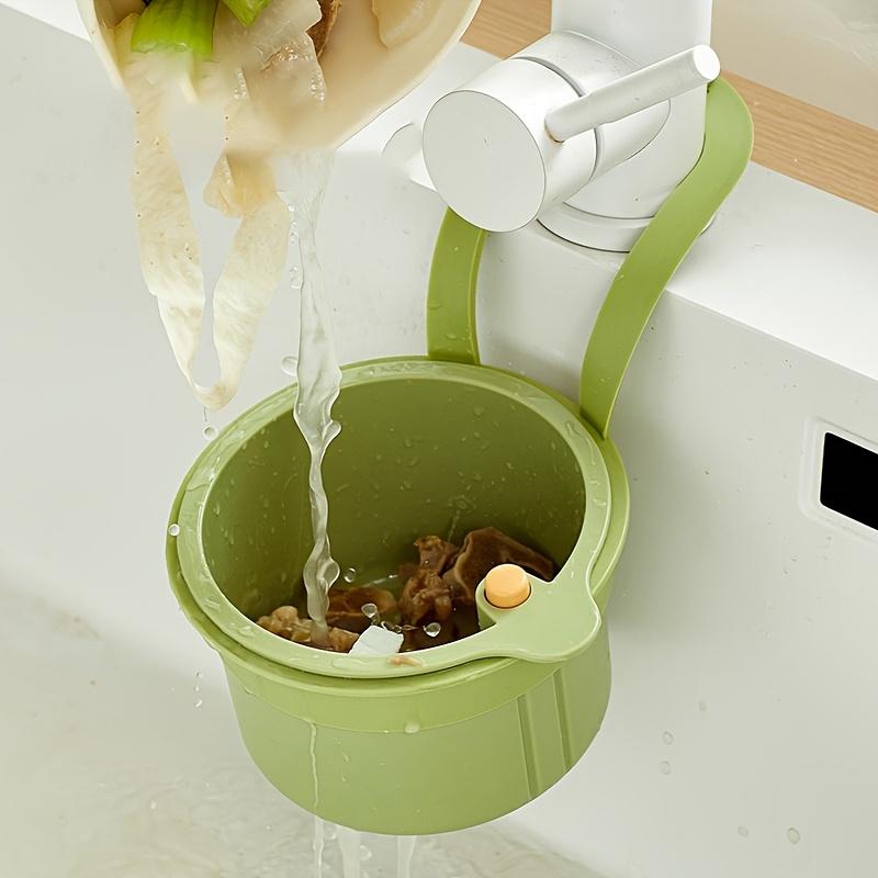 2-In-1 Sink Filter Basket with A Press-Open Lever Adjustable Faucet Hook Clog-Resistant Filter Mesh Durable Kitchen Draining Basket Anti-Clogging Tool