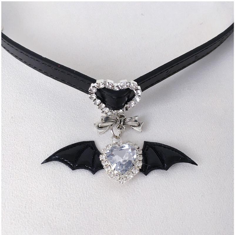 

Lolita Leather Love Angel Little Devil Bow Rhinestone Bracelet Subculture чорний