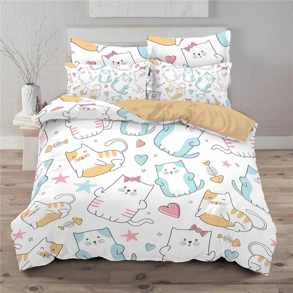 Cat Duvet Cover Cute Kitten Pet Bedding Set Full Queen For Boys Girls Lovely Funny Cats Animal Comforter Cover With 2 Pillowcase