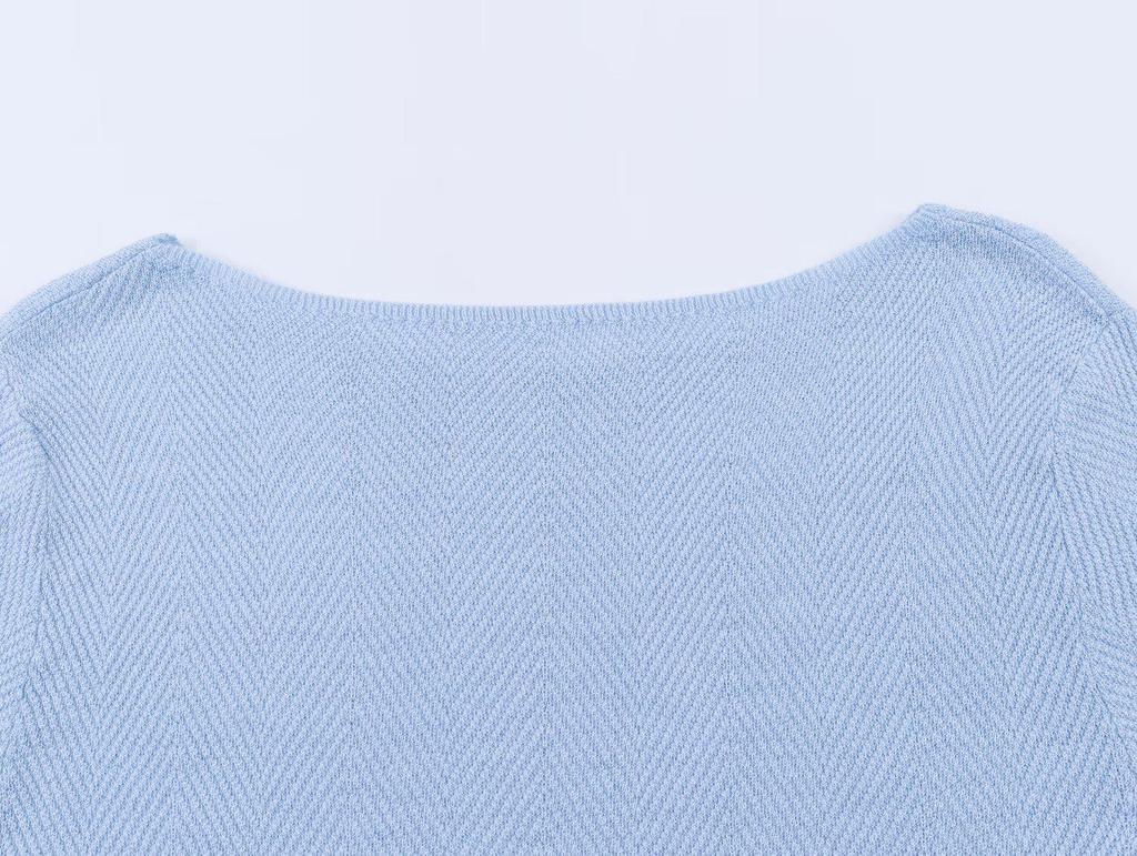 2026 Spring European & American Fashion One-Shoulder Fishbone Mid-Sleeve Elastic Knit Top