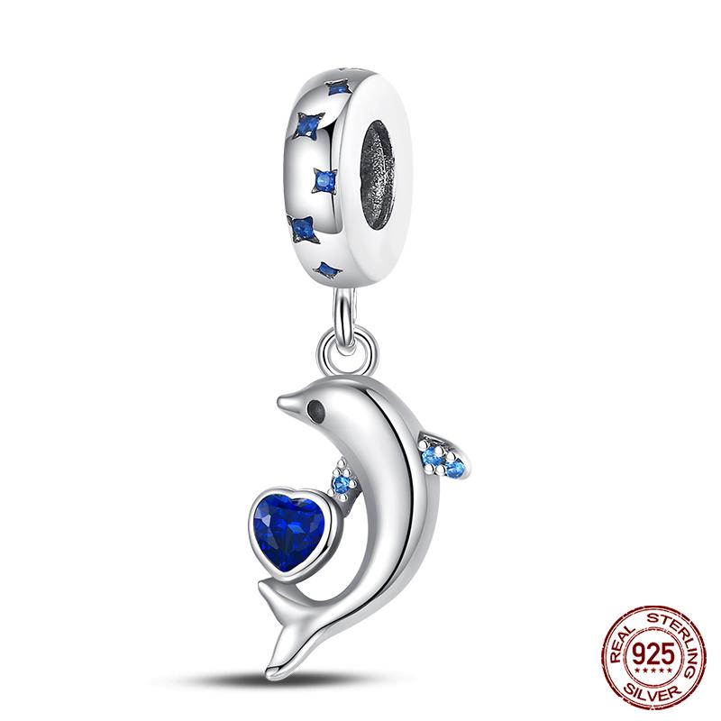 100% Real Prata-Banhado Ocean Series Tartaruga Caranguejo Sereia Charms Contas Fit Original Diy Pulseiras Bangles Jóias Presentes