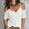 Women’s Knit Off Shoulder Top Long Sleeve Lightweight Pullover Sweater Loose Fit V Neck Casual Comfortable Style
