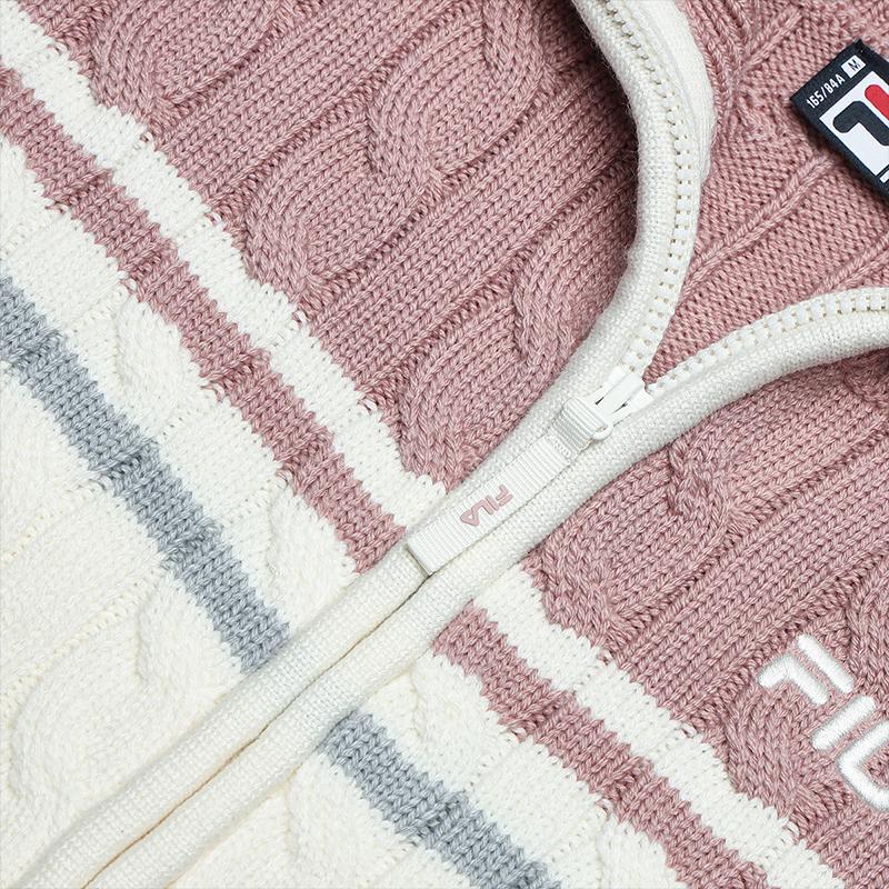 FILA Fashionable Versatile Polo Collar Knitted Jacket Women outerwear Cloud-Mushroom-White F11W519401FWT