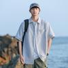Men's White Striped Short Sleeve Button Down Shirt - Oversized Casual Summer Beach Shirt with Pocket