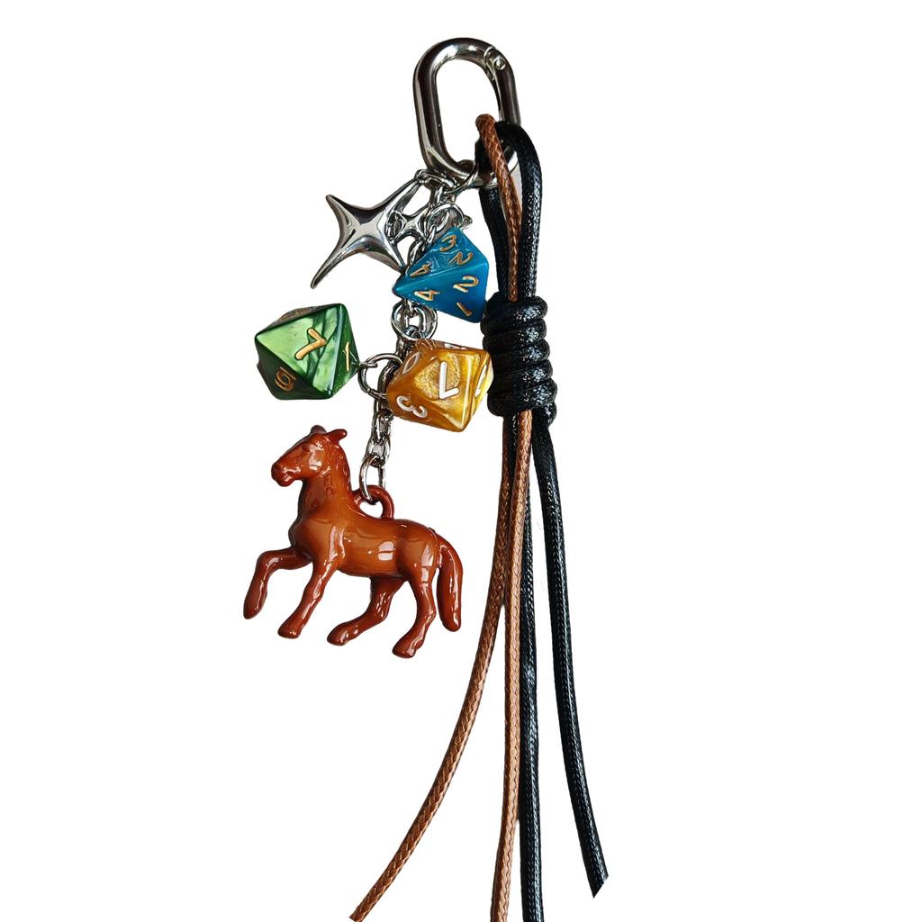 Stylish Weaving Rope Keyring 3D Dices and Horse Keychain Handmade Bag Pendant Accessories for Fashion Enthusiasts