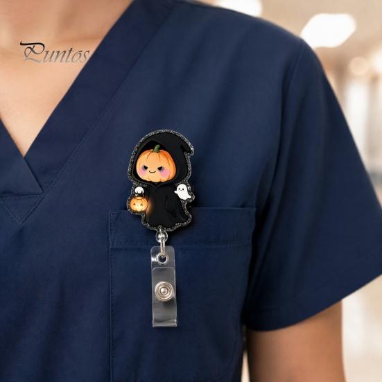Holiday Badge Accessory Halloween Retractable Reel, Cute Pumpkin And Grim Reaper Design, Acrylic Clip for Nurses Smooth Pull Cord Nurse Doctor Teacher