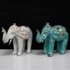 Hand Carved Wooden Elephant Statue, Turquoise Gold