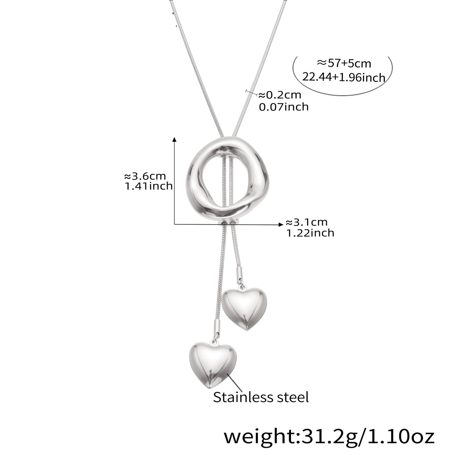Fashion Trend Y Shape Long Irregular Circle Heart Tassel Necklace 18K Gold Plated Waterproof Stainless Steel Sweater Necklace серебряный