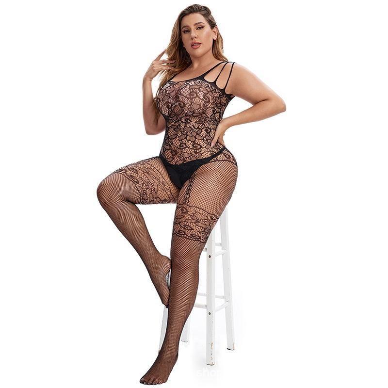 Oversize ženy Sexy síťované jednodílné body punčochové kalhoty Krajkové body Spodní prádlo Velká velikost