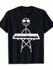 T-shirt unisexe Noir Joueur de Piano Motif Simple Dessin - T-shirt à col rond manches courtes, Symboles Musicaux Clés de Piano Design, Musicien Bâton Créatif F