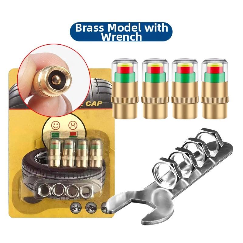 Car Tire Pressure Covers 4 Pcs with Color Coded Display Valve Stem Covers for 24 BAR Monitoring Fits Most Vehicle Tires