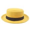 Flat Top Fedoras Jazz Hats For Women Men Solid Color Imitation Woolen Jazz Cap British Style Wide Brim Ladies Bowler Hats Fedora