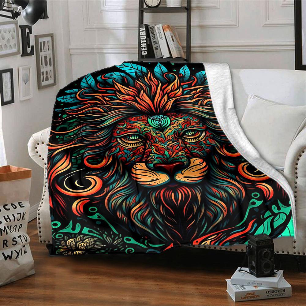 1PC Lion Headgear Print Blanket, Soft Throw Blanket - Warm & Cozy for Couch, Bed, Office, and Travel yy250912211