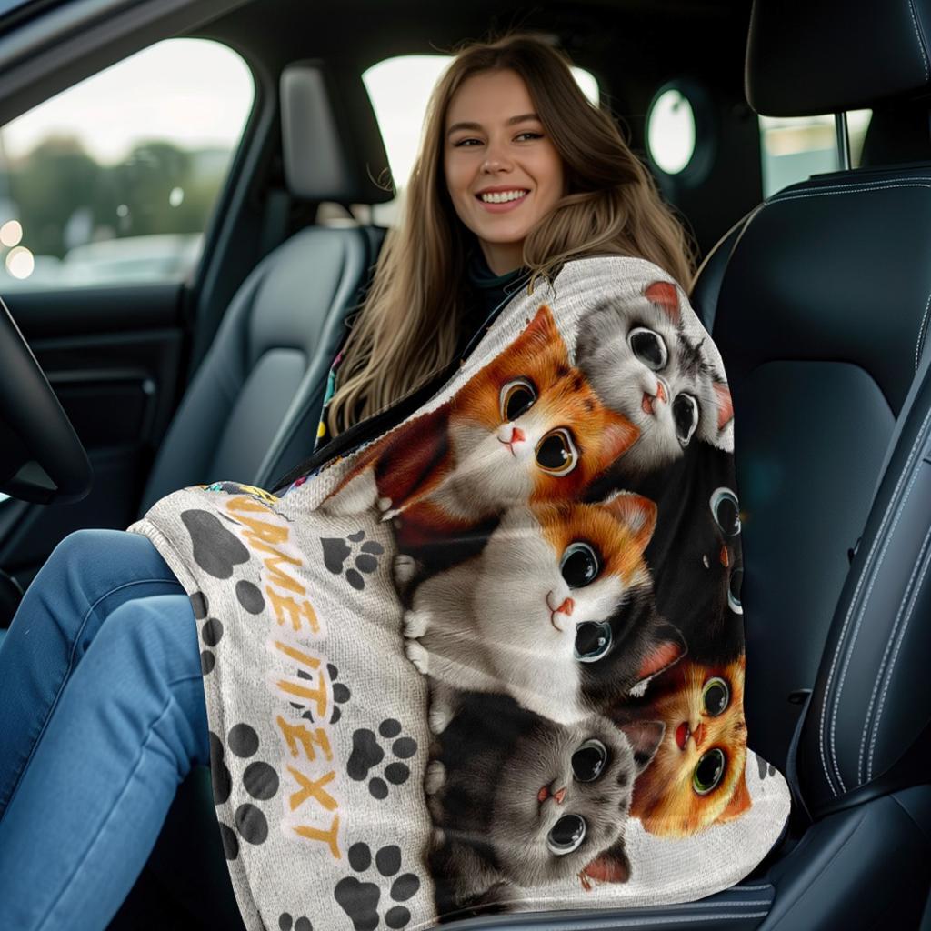 Coperta Morbida con Gattini Carini Personalizzata con Nome Coperta per Amanti dei Gatti Morbida Accogliente per Tutte le Stagioni Biancheria da Letto Regalo per Donne Ragazze