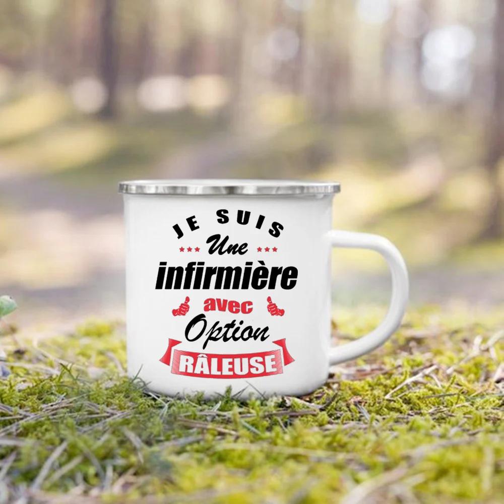 Beste Krankenschwester Französisch Bedruckte Emaille Tassen Kaffeebecher Trinken Wein Saft Tasse Dessert Kakao Milch Henkeltasse Bestes Geschenk für Infirmiere