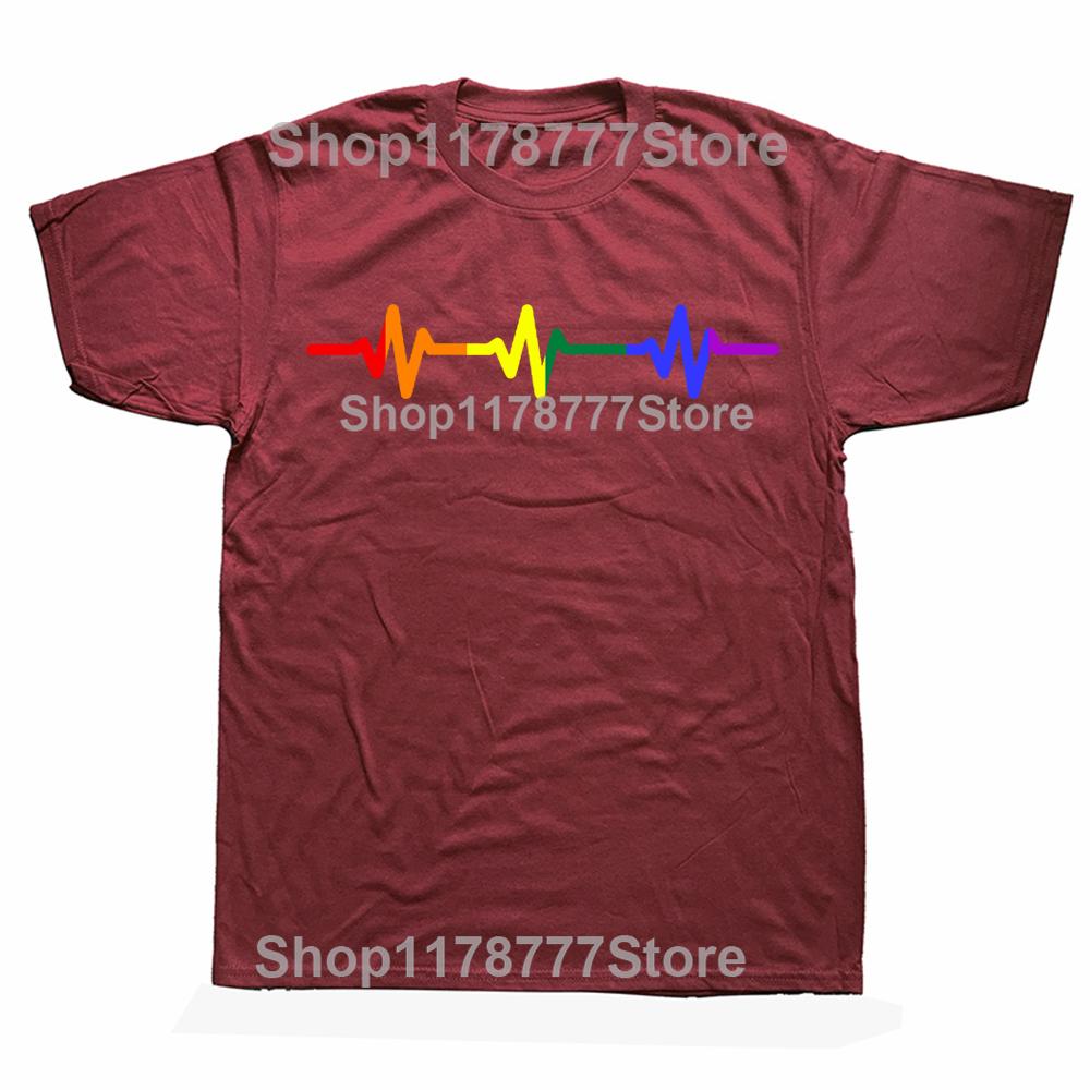 

Funny Gay Rainbow Pulse Heartbeat T Shirts Summer Graphic Cotton Streetwear Short Sleeve Birthday Gifts Tshirt Mens Clothing 4XL